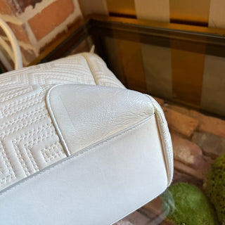 VERSACE White Greca Embroidered Leather Zip Tote