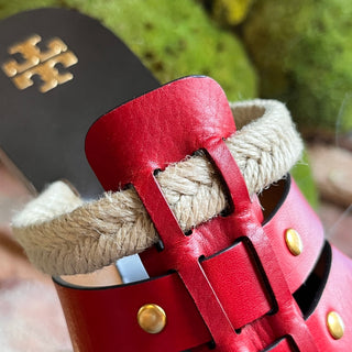 TORY BURCH Fishermen Tory Red Calf Leather Mule Sandals SZ 7