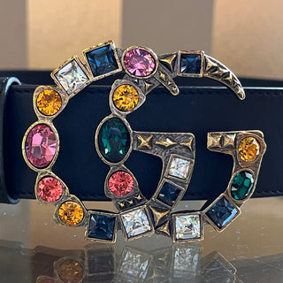 GUCCI Multicolor Crystal Marmont Black Leather Belt 80/32 (US 26)