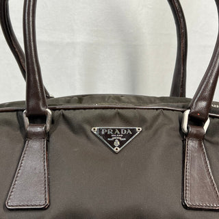 PRADA Cinghiale Bowler Mini Brown Nylon Leather Satchel Bag