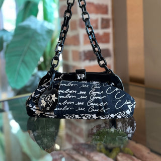 CHANEL N°5 Black Printed Canvas Chain Shoulder Bag