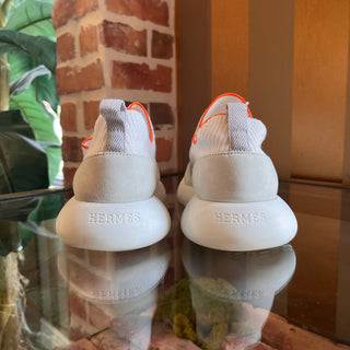 HERMES White/Grey Knit Crew H Logo Sneakers SZ 38 (US 8)