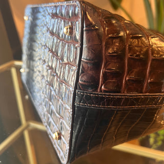 BRAHMIN Amelia Bucket Dark Brown Melbourne Croc Embossed Leather Bucket Bag