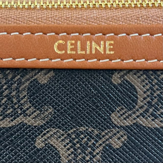 CELINE Clutch with Chain in Triomphe Brown Canvas Lamnbskin