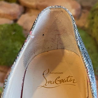 CHRISTIAN LOUBOUTIN Pigalle Follies Silver Glitter Striped Heels SZ 36 (US 6)