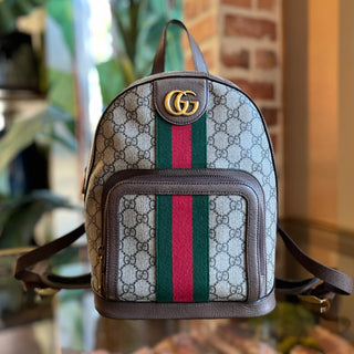 GUCCI Small Ophidia Day Beige Ebony GG Supreme Monogram Canvas New Acero Calfskin Backpack Bag