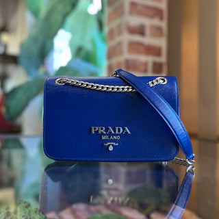PRADA Blue Patent Camera Bag Saffiano Crossbody