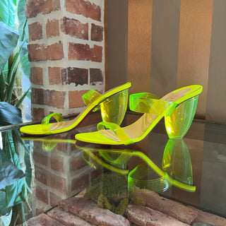 LOUBOUTIN Neon Yellow PVC Ovida Clear Sandal Heels SZ 41 (US 11)