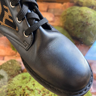FENDI Black/Brown Zucca FF Combat Boots SZ 37.5 (US 7.5)