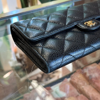 CHANEL Classic Flap Black Quilted Caviar Leather Wallet