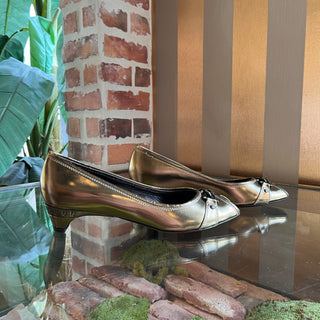 FENDI Peep Toe Gold Leather Kitten Heels SZ 38.5 (US 8.5)