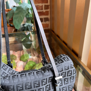 FENDI Baguette Black Zucchino Canvas Shoulder Bag