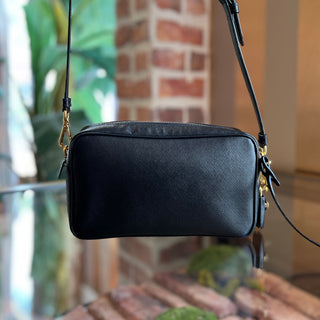 PRADA Double Zip Black Saffiano Leather Camera Bag