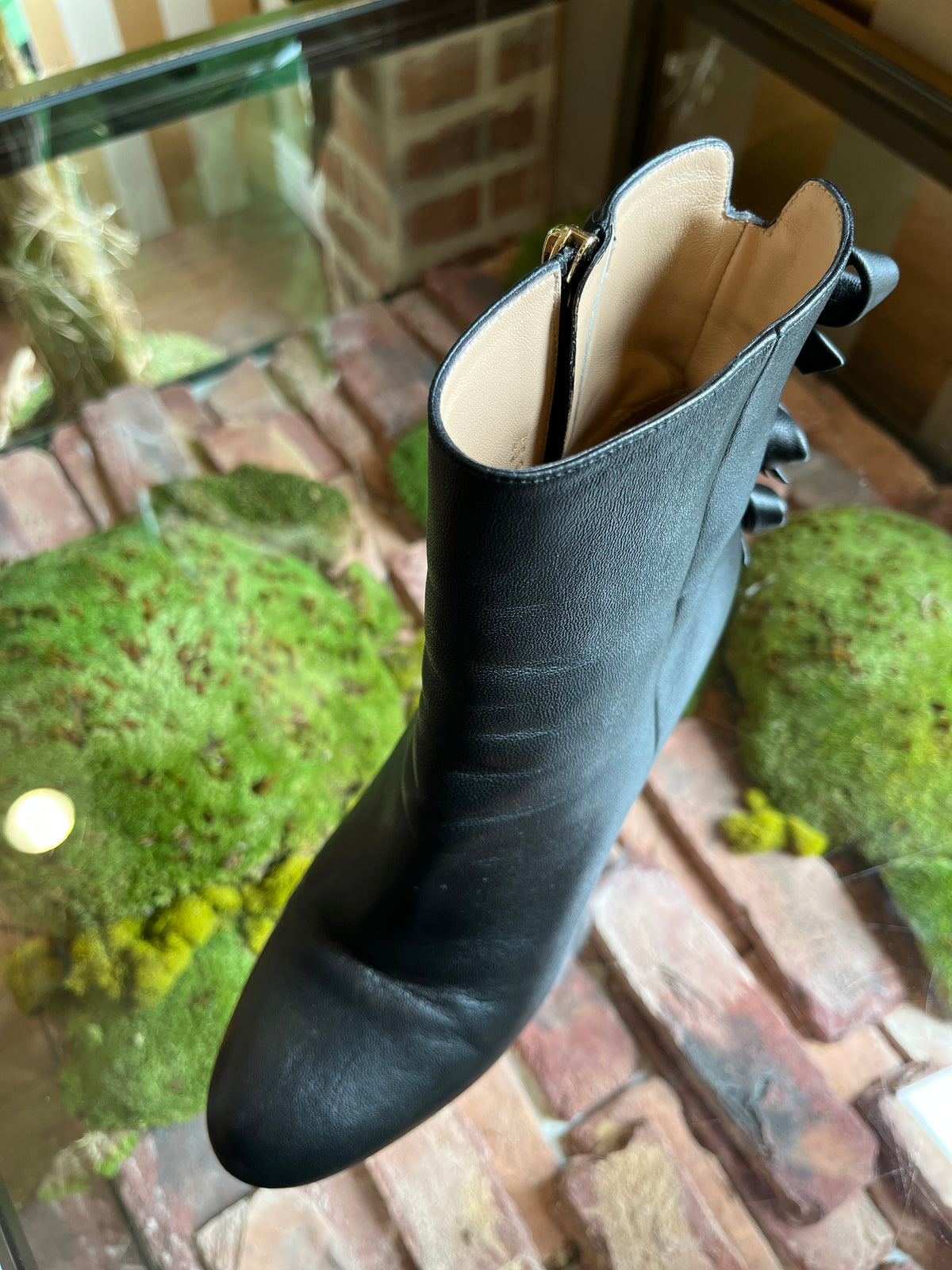 Valentino Black Leather Bow Heel Boots SZ 39