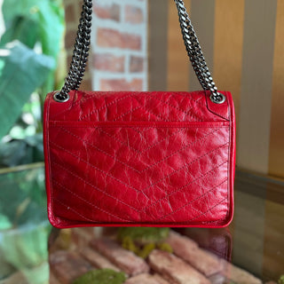 SAINT LAURENT Niki Medium Red Crackled Calfskin Shoulder Bag