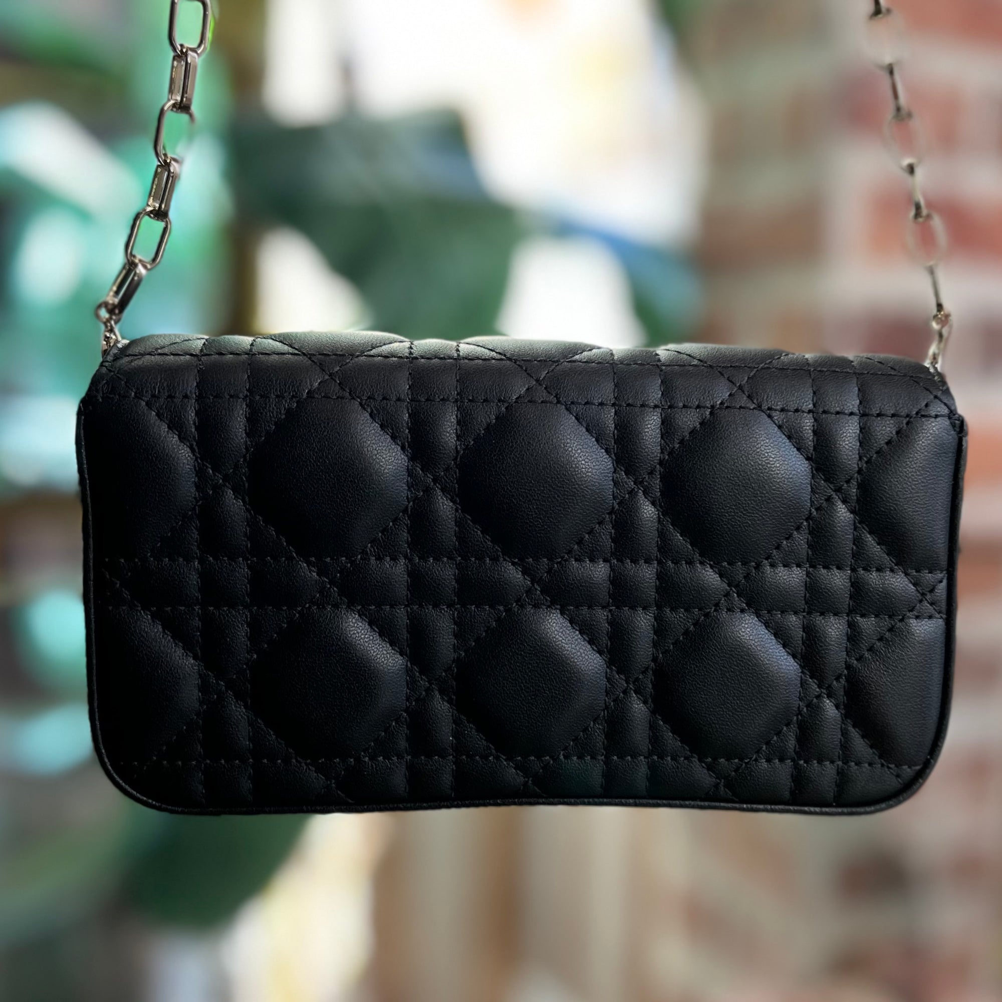 DIOR Black Lambskin Cannage Quilted My Dior Phone Pouch