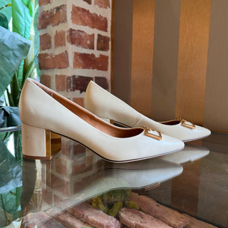 TORY BURCH T Logo White Leather Heels SZ 8.5