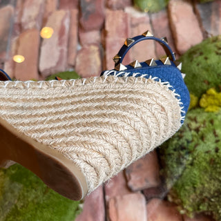 VALENTINO Denim Espadrille Rockstud Wedges SZ36(6US)
