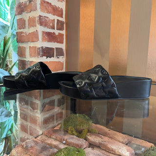 LOUIS VUITTON Emprinte Monogram Puffer Black Leather Slides SZ 37.5 (US 7.5)