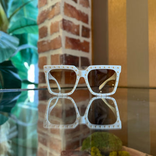 CELINE CL4055IS White Studded Acetate Square Sunnies