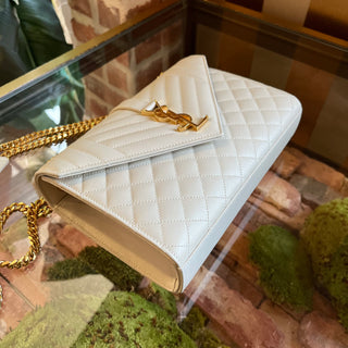 SAINT LAURENT Medium Envelope Triquilt Grained Leather YSL Shoulder Bag