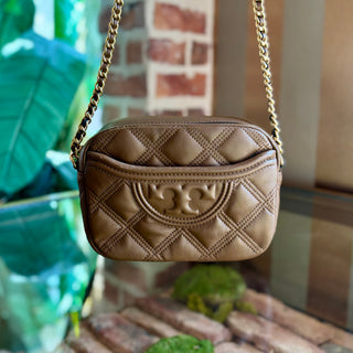 TORY BURCH Brown Quilted Leather Crossbody Bag