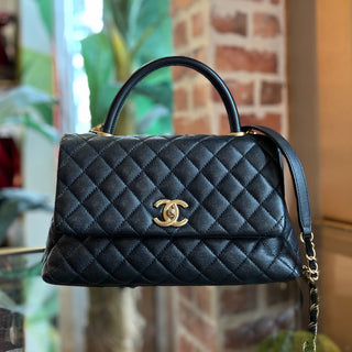 CHANEL Black Caviar Leather Top Handle Bag