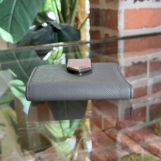 PRADA Small Gray Pink Saffiano Smooth Leather Wallet