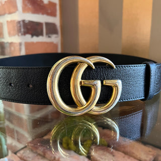 GUCCI GG Wide Marmont Black Textured Leather Belt SZ 90/36