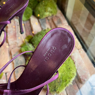 GUCCI Crystal GG Purple Satin Ankle Strap Sandals Heels SZ9