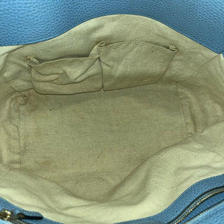GUCCI Swing Small Beige Blue Pebbled Calfskin Leather Tote Bag