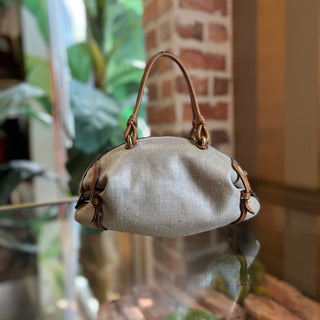 SALVATORE FERRAGAMO Brown Metallic Canvas Top Handle
