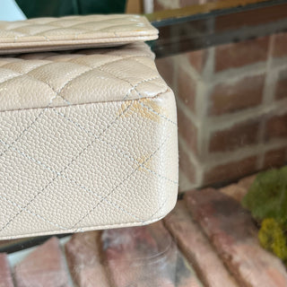 CHANEL Double Flap Classic Medium Beige Caviar Leather Shoulder Bag