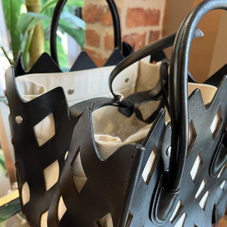 CELINE Medium Phantom Luggage Black Cut Out Calfskin Leather Tote Bag