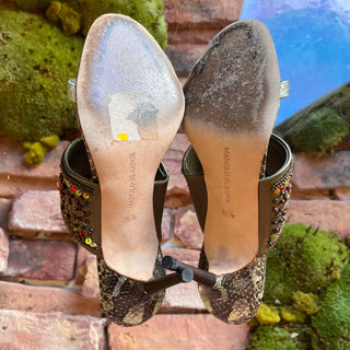 MANOLO BLAHNIK Green Leather Sequin Snake Heels SZ 36.5 (US 6.5)