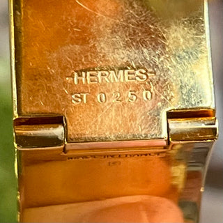 HERMES H Clic Clac White Enamel Yellow Gold Metal Bracelet