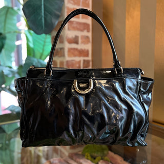 GUCCI Black Patent Leather D Ring Tote Bag