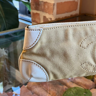 CHANEL Olsen Beige White Canvas Leather CC Clutch