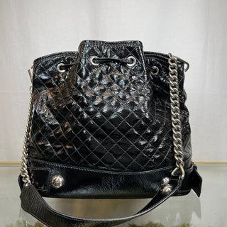 DOLCE & GABBANA Quilted Black Patent Leather Bucket Bag