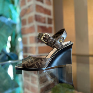 FENDI FF Brown Coated Canvas Zucca Wedges SZ 34 (US 4)