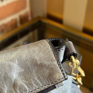 MIU MIU Mini Fold-Over Bow Gray Vitello Lux Leather Satchel Bag