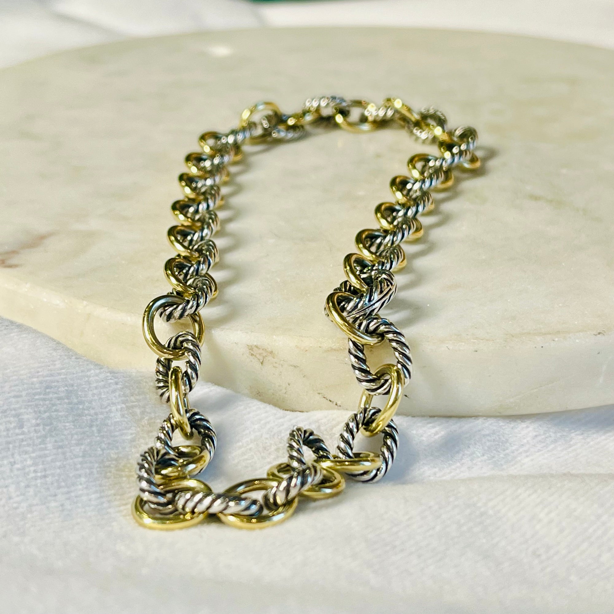 DAVID YURMAN .925 Sterling Silver 750 18K Gold Figaro Chain Choker Necklace