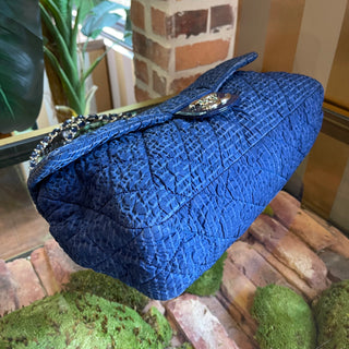 CHANEL Classic XL Textured Blue Nylon Handbag ADI1068