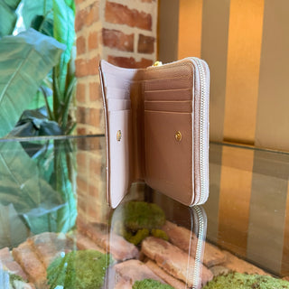 SAINT LAURENT Cassandre Matelassé Dark Beige Grain De Poudre Leather Compact Wallet