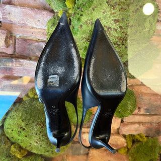 VALENTINO The Bold V Logo Black Leather Slingback Pumps SZ40(10US)