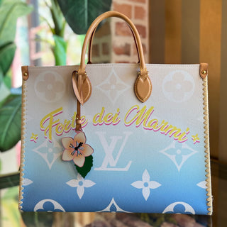 LOUIS VUITTON Forte Dei Marmi By The Pool Onthego GM Blue Ombre Giant Monogram Canvas Raffia Tote Bag