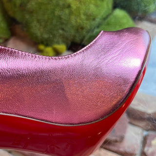 LOUBOUTIN Hot Chick Pink Metallic Leather Heels SZ 38.5 (US 8.5)