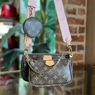 LOUIS VUITTON Multi Pochette Accessories Pink Brown Monogram Coated Canvas Crossbody Bag