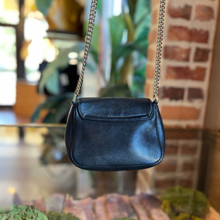 GUCCI Soho Chain Strap Small Black Pebbled Leather Crossbody Bag
