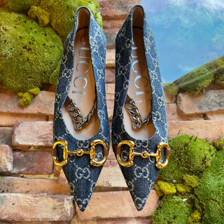GUCCI Horsebit GG Denim Flats SZ 36.5 (US 6.5)
